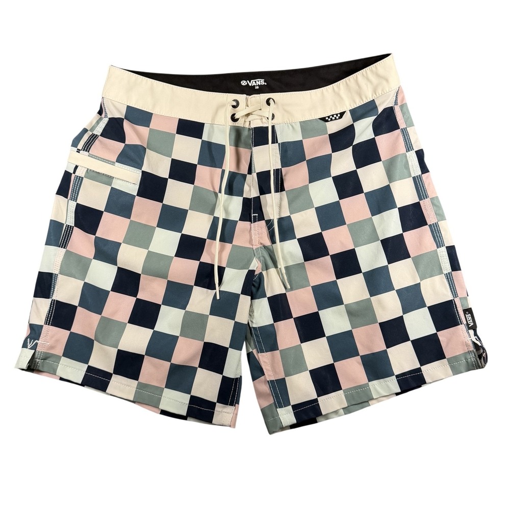 Vans Board Shorts Mens 29 Multicolor Check Drawstring Pockets Quick Dry Surf